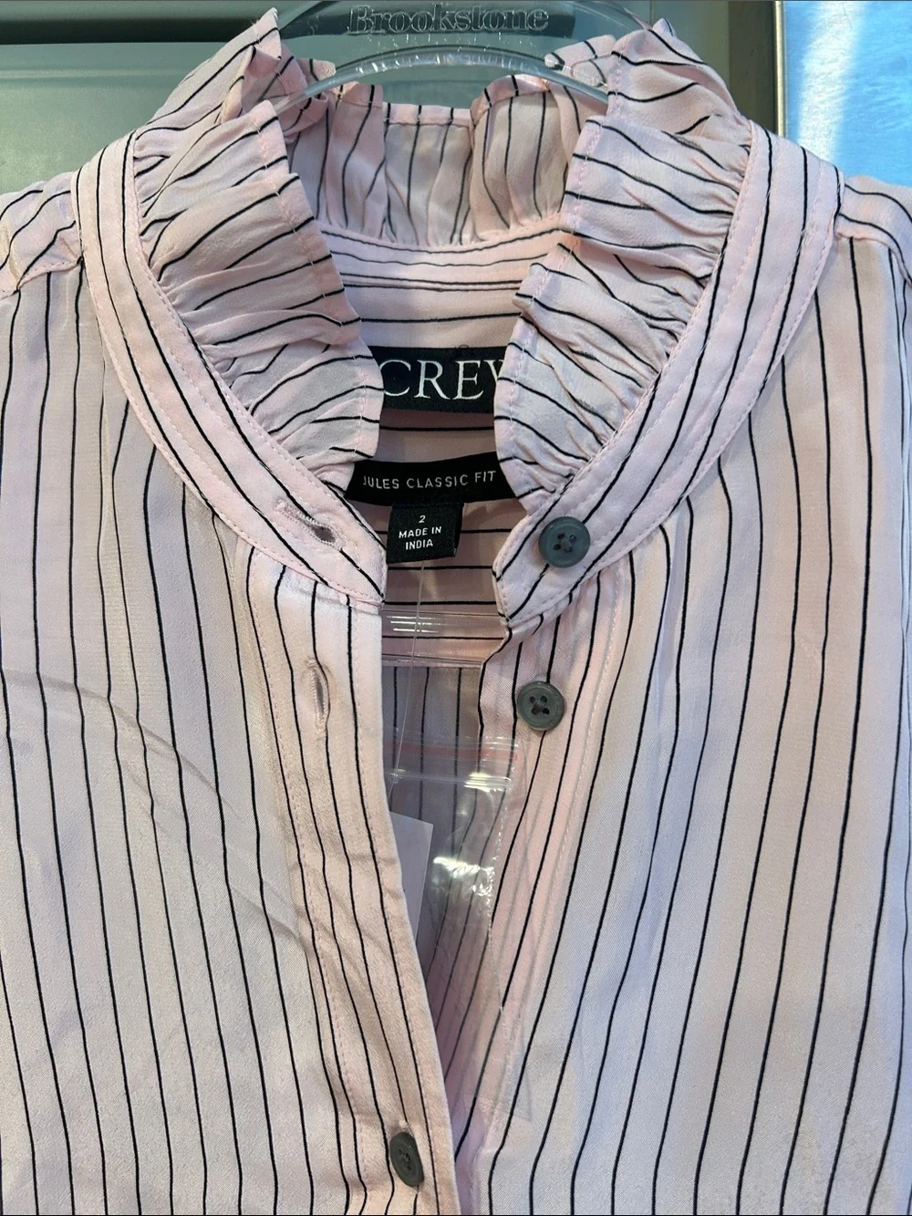 J. Crew Jules Classic Fit Pink and Black Striped Viscose  Button-Down Shirt NWT